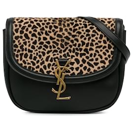 Saint Laurent-Black Saint Laurent Medium Leather and Pony Hair Leopard Print Kaia Crossbody-Black