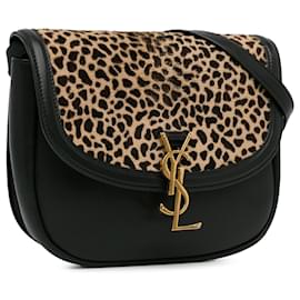 Saint Laurent-Black Saint Laurent Medium Leather and Pony Hair Leopard Print Kaia Crossbody-Black