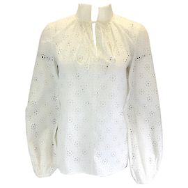 Akris Punto Blouse blanche en coton à œillets à manches longues Blanc