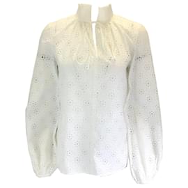 Autre Marque-Akris Punto Blouse blanche en coton à œillets à manches longues-Blanc