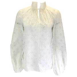 Autre Marque-Akris Punto Blusa blanca de algodón con ojales de manga larga-Blanco