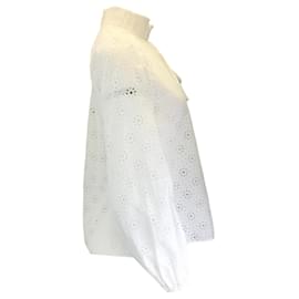 Autre Marque-Akris Punto Blouse blanche en coton à œillets à manches longues-Blanc