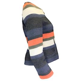 Autre Marque-Akris Punto Veste en coton à fermeture éclair multi-rayures orange / ivoire / bleu-Multicolore