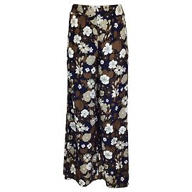 Calça crepe de perna larga com estampa floral marrom da coleção Michael Kors Multicor