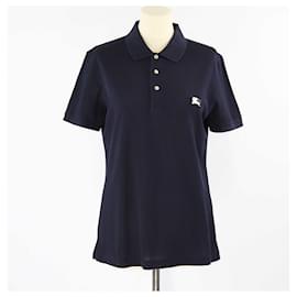 Burberry-Burberry Navy Blue/Gold Logo Detail Polo Shirt-Blue