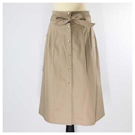 Céline-Celine Paris Khaki Belted Midi Skirt-Khaki