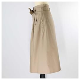 Céline-Celine Paris Khaki Belted Midi Skirt-Khaki