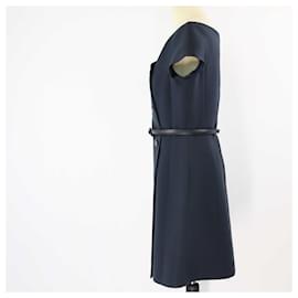 Christian Dior-Christian Dior Navy Blue Belted Mid Length Dress-Blue