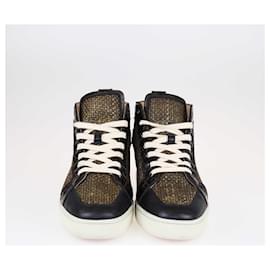 Christian Louboutin-Christian Louboutin Tênis cano alto preto/marrom Raffia Rantus-Preto