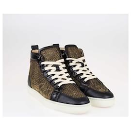 Christian Louboutin-Christian Louboutin Tênis cano alto preto/marrom Raffia Rantus-Preto