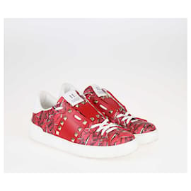 Valentino-Tênis cano baixo Rockstud com estampa vermelha Valentino-Vermelho