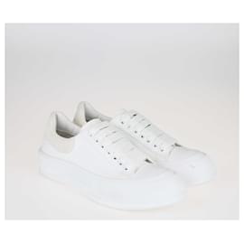 Alexander Mcqueen-Alexander Mcqueen – Weiße Deck-Leinen-Sneakers zum Schnüren-Weiß