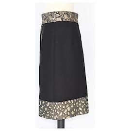 Dolce & Gabbana-Dolce & Gabbana Black/Gold Brocade Paneled Faille Skirt-Black