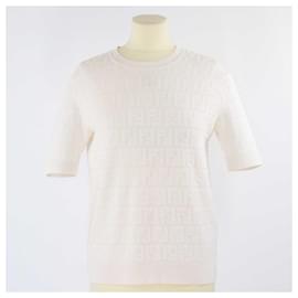 Fendi-Fendi Off White FF Motif Pullover T-Shirt-White