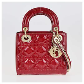 Christian Dior-Dior Rote Cannage Mini Lady Dior Tragetasche-Rot
