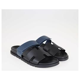 Hermès-Hermes Schwarz/Blau Celeste Epsom Chypre Sandalen-Schwarz