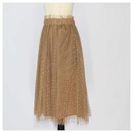 Red Valentino-Red Valentino Brown Point D'Esprit Tulle Knee-Length Skirt-Brown