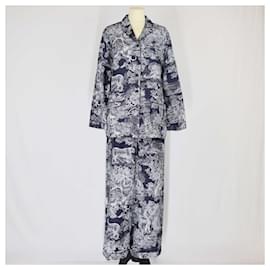 Christian Dior-Christian Dior Blue/White Toile De Jouy Printed Shirt & Pants Set-Blue