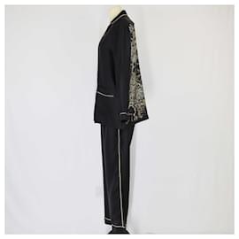 Christian Dior-Christian Dior Black Reve D'Infini Print Pajama Shirt & Pants Set-Black