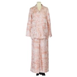 Conjunto de pijama de manga comprida e calça Christian Dior Peach Toile De Jouy Chez Moi Outro