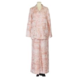 Christian Dior-Conjunto de pijama de manga comprida e calça Christian Dior Peach Toile De Jouy Chez Moi-Outro