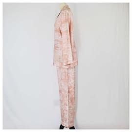 Christian Dior-Conjunto de pijama de camisa y pantalones de manga larga Christian Dior Peach Toile De Jouy Chez Moi-Otro