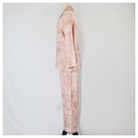 Christian Dior-Christian Dior Peach Toile De Jouy Chez Moi Pajama Longsleeve Shirt & Pants Set-Other