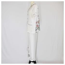 Christian Dior-Christian Dior White Chez Moi Short Sleeved Shirt & Pants Set-White