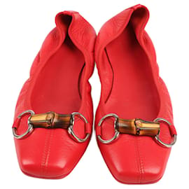 Gucci-Bailarinas de bambú de cuero rojo Gucci en talla 37 EU-Roja