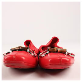 Gucci-Gucci Red Leather Bamboo Ballet Flats in Size 37 EU-Red