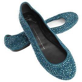 Giuseppe Zanotti Blue Crystal Embellished Ballet Flats in Size 37 EU Blue