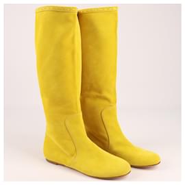 Giuseppe Zanotti-Giuseppe Zanotti Botas rasas amarelas de camurça em tamanho 37 UE-Amarelo