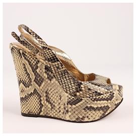 Dolce & Gabbana-Dolce & Gabbana Exotic Snakeskin Platform Wedges - Size 37 EU-Beige