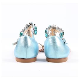 Giuseppe Zanotti-Giuseppe Zanotti Turquoise Jewel Embellished Flat Sandals in Size 37.5 EU-Blue