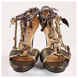 Lanvin-Lanvin Schuh Metallic Pueter Twist Kettenriemen Python Größe 37 EU-Braun