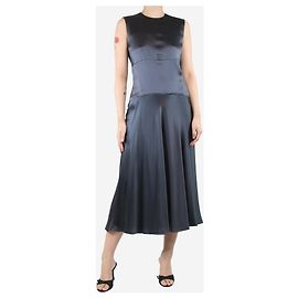 Calvin Klein Robe midi en soie grise sans manches avec découpe dans le dos - taille UK 10 Gris
