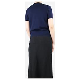 Christian Dior-Top azul de manga curta com mistura de cashmere e joias - tamanho Reino Unido 10-Azul