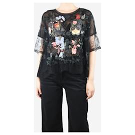 Valentino-Black floral applique lace top - size UK 10-Black