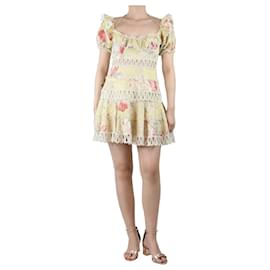 Zimmermann-Gelbes schulterfreies Minikleid mit Cut-outs und Blumenmuster - Größe UK 12-Gelb