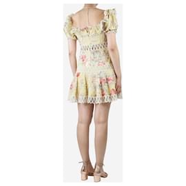 Zimmermann-Yellow off-shoulder floral-printed cutout mini dress - size UK 12-Yellow