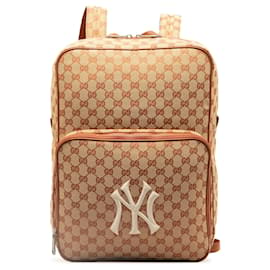 Gucci-Mochila Gucci Brown GG Canvas NY Yankees-Marrom