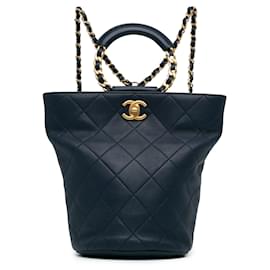 Chanel-Chanel Blue Calfskin In The Loop Chain Backpack-Blue,Navy blue