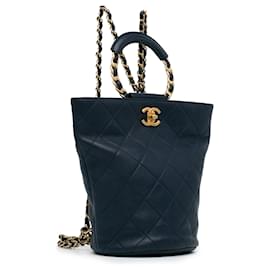 Chanel-Chanel Blue Calfskin In The Loop Chain Backpack-Blue,Navy blue
