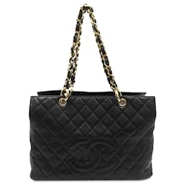 Chanel-Chanel Bolsa Preta CC Acolchoada Caviar Preto-Preto