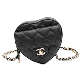 Chanel-Riñonera Chanel Mini CC in Love Heart de piel de cordero negra-Negro