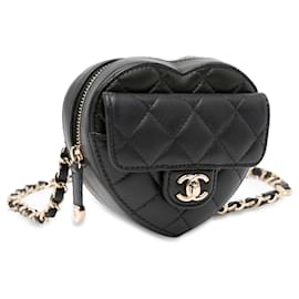 Chanel-Riñonera Chanel Mini CC in Love Heart de piel de cordero negra-Negro