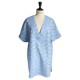 Bel Air-BEL AIR Summer dress with sky blue gingham cutouts T2 NEW-Light blue