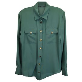 Camisa Balmain com botões em seda verde Verde Verde oliva