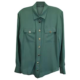 Balmain-Camisa con botones Balmain en seda verde-Verde,Verde oliva