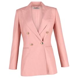 Max Mara-Max Mara Lamine Double-breasted Blazer in Pastel Pink Silk Blend Twill-Other